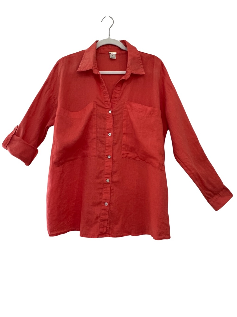 Magaschoni 100% Linen Oversized Button Down Shirt Roll Tab Sleeve Size S